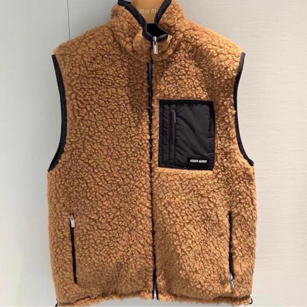 Miu Miu Camel Fleece Vest with Black Accents